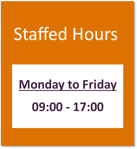 Staffed hours button containing library staffing hours